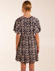 Button Through Elastic Waist Mini Dress