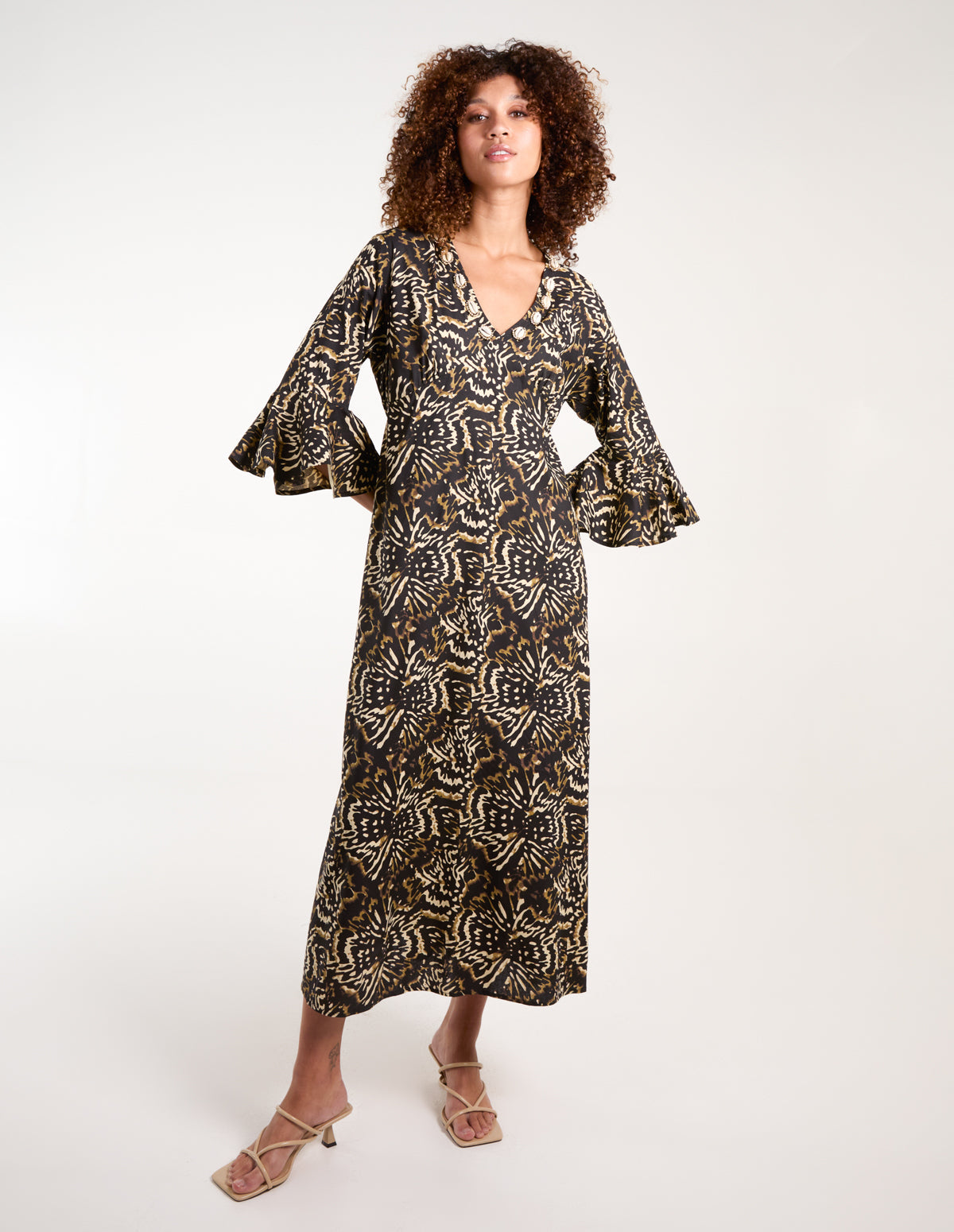 V Neck Shell Midi Dress