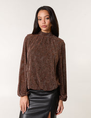 Metallic Puffball High Neck Blouse