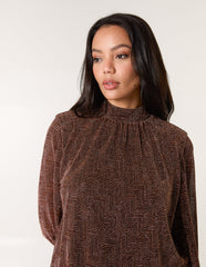 Metallic Puffball High Neck Blouse