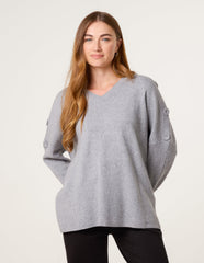 V Neck Button Jumper