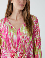 Twist Front Abstract Long Sleeve Top