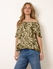 Printed Tie Front Top