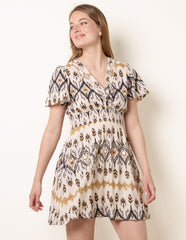 Embroidered Wrap Front Mini Dress