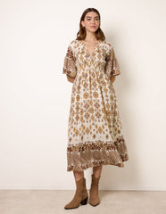 V Neck Border Print Dress