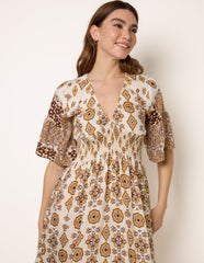 V Neck Border Print Dress