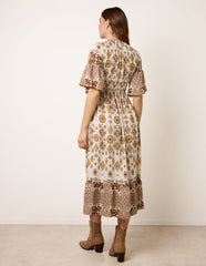 V Neck Border Print Dress