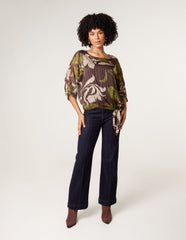 Tie Knit Metallic Chiffon Top