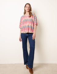Zig Zag Metallic Bow Back Top