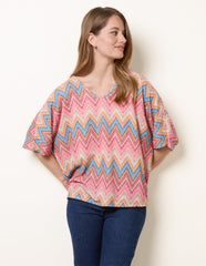 Zig Zag Metallic Bow Back Top