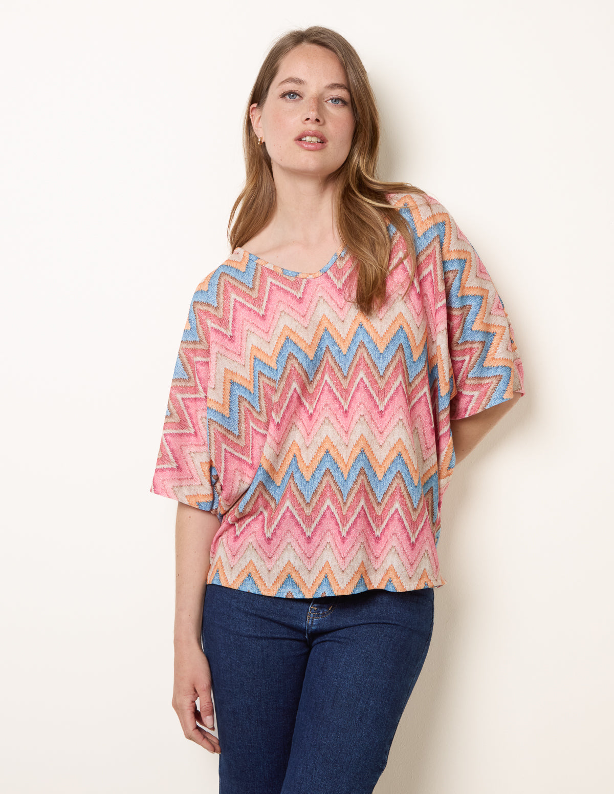 Zig Zag Metallic Bow Back Top