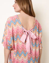 Zig Zag Metallic Bow Back Top