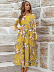 Garden Romance Floral Plisse Maxi Dress - yellow