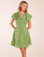 Aztec Wrap Ruffle Frill Sleeve Mini Dress