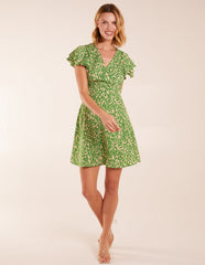 Aztec Wrap Ruffle Frill Sleeve Mini Dress