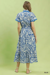 Umgee Paisley Print Midi Dress with Side Pockets