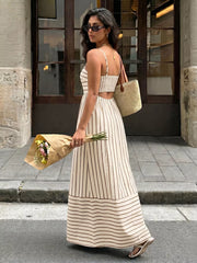 Striped Print Spaghetti Strap Maxi Dress