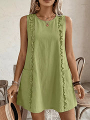 Frill Sleeveless Round Neck Dress