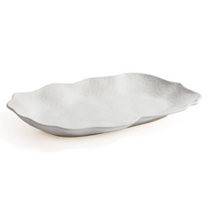 The Zodax Alto Rectangle Ceramic Platter features a white, textured surface and gently wavy, irregular edges—ideal as a centerpiece. Shown on a plain white background.