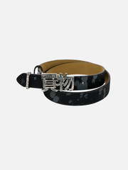 shopi go Arashiyama Fur Leather Belt – Navy Blue, önden görünüm