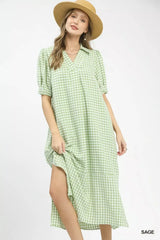 Umgee Gingham Midi Dress with Side Pockets