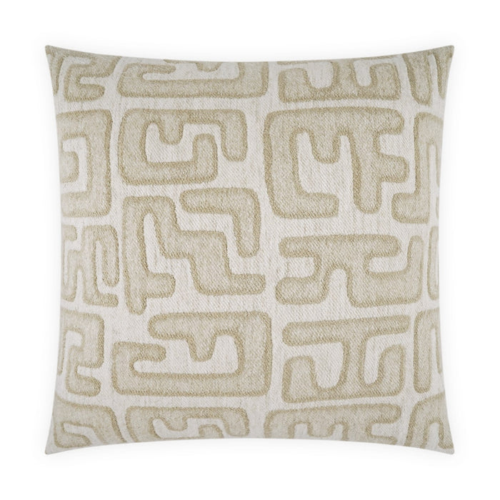 The Bantu Pillow Linen by D.V. KAP / Canaan Company features a cream background and raised modern texture with abstract, maze-like geometric shapes, creating a bold graphic accent for any space.