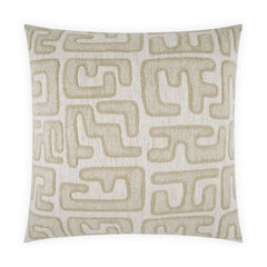 The Bantu Pillow Linen by D.V. KAP / Canaan Company features a cream background and raised modern texture with abstract, maze-like geometric shapes, creating a bold graphic accent for any space.