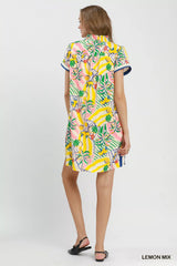 Umgee Tropical Print Collared Shift Dress