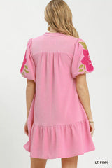 Umgee Floral Embroidered Textured Jacquard Dress