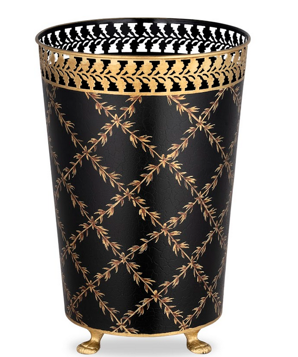 Black Pierced Gold Leaf Tissue Holder or Wastepaper Basket by The Enchanted Home