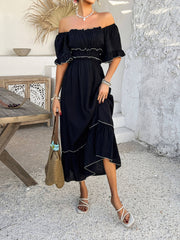 Aubrianna Ruched Contrast Trim Maxi Dress - black