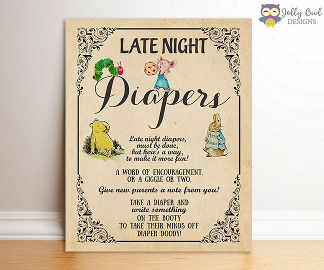 Book Themed Baby Shower - Late Night Diaper Sign