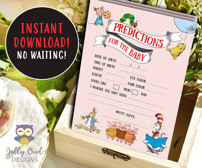 Book Themed Baby Shower Card - Baby Predictions