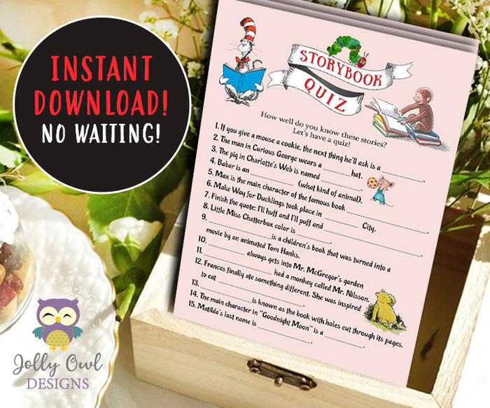 Book Themed Baby Shower Game - Storybook Quiz