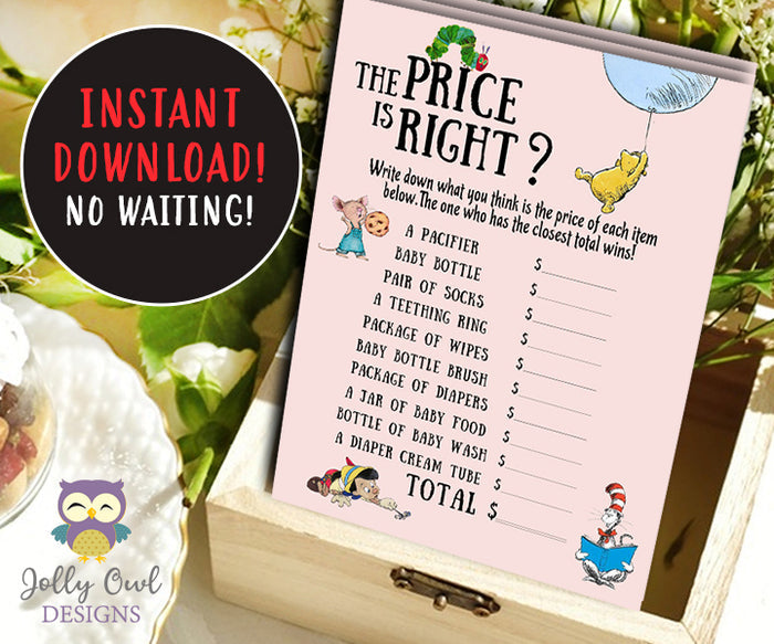 Book Themed Baby Shower Game Card - The Price is Right