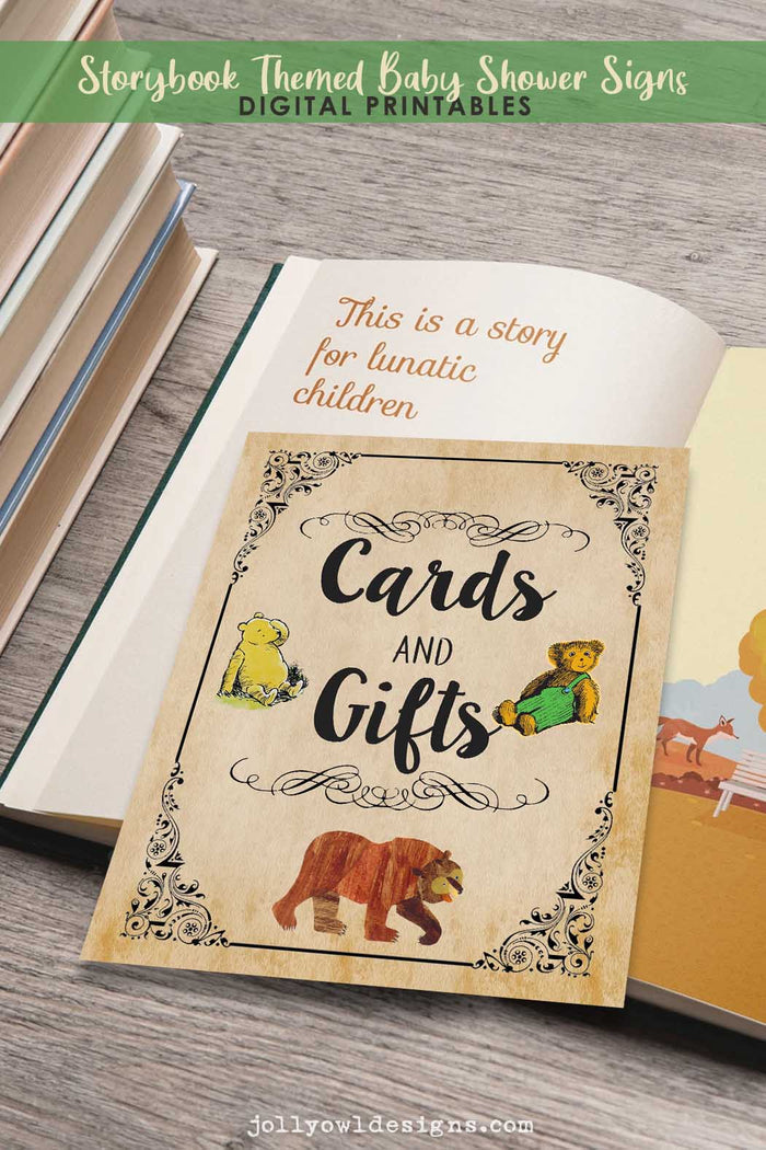 Book Themed Baby Shower Party Sign - Cards and Gifts - Jolly Owl Designs