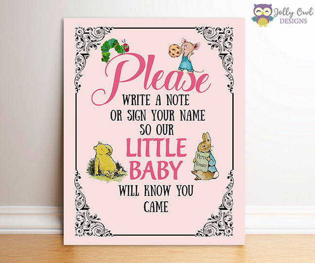 Book Themed Baby Shower Party Sign - Please Write A Note