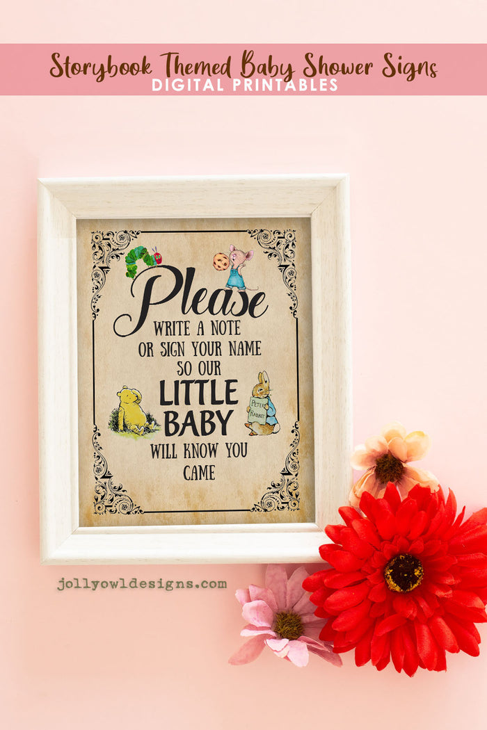 Book Themed Baby Shower Party Sign - Please Write A Note - Jolly Owl Designs