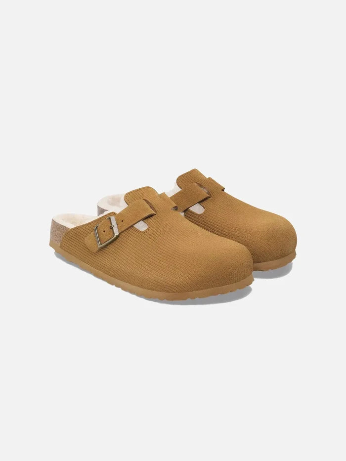 BIRKENSTOCK Boston Teddy VL Gepragt "Cork Brown" - Slippers TERLİK