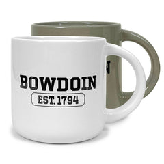 White and gray Bowdoin mugs