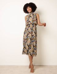 Watercolour Printed Sleeveless Midi Dress