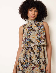 Watercolour Printed Sleeveless Midi Dress