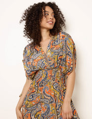 Gathered Sleeve V-Neck Maxi Dress
