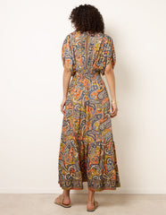 Gathered Sleeve V-Neck Maxi Dress