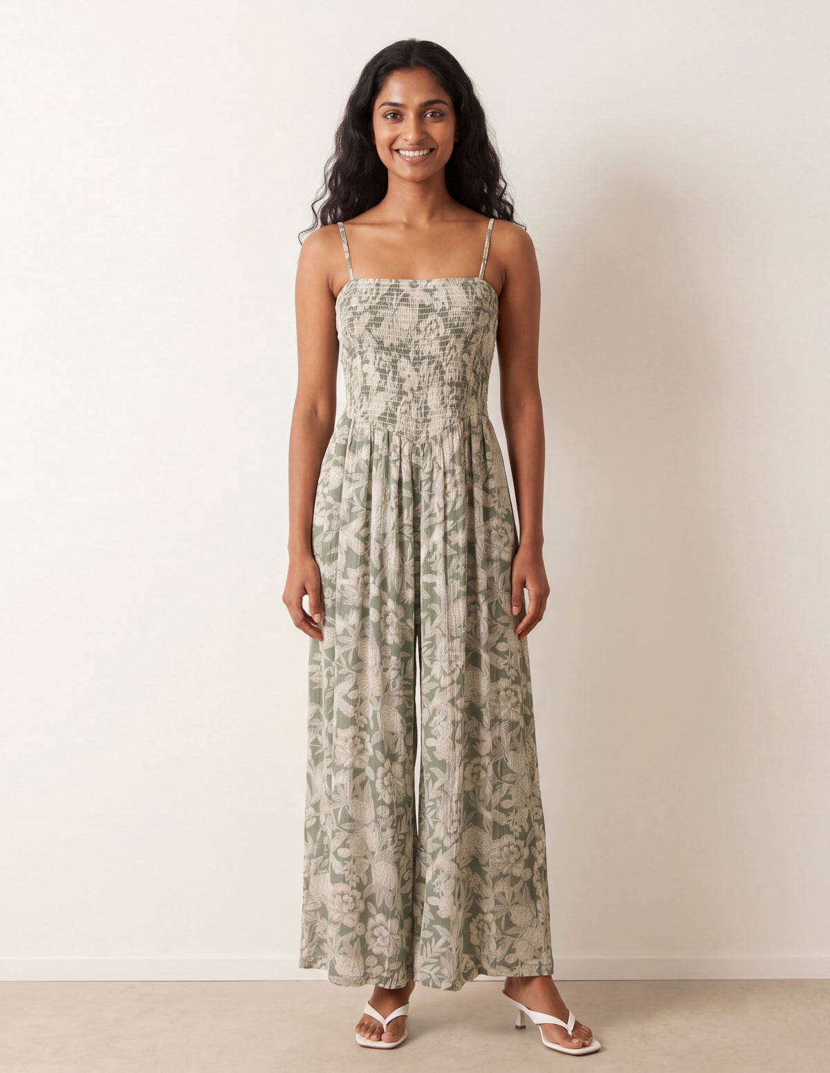 Crinkle Shirred Strappy Jumpsuit