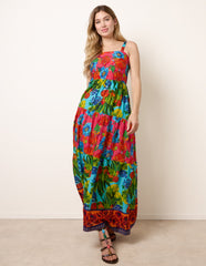 Tropical Beaded Detailed Tiered Maxi Dress