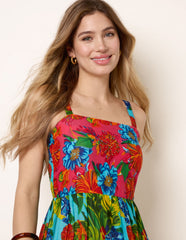 Tropical Beaded Detailed Tiered Maxi Dress