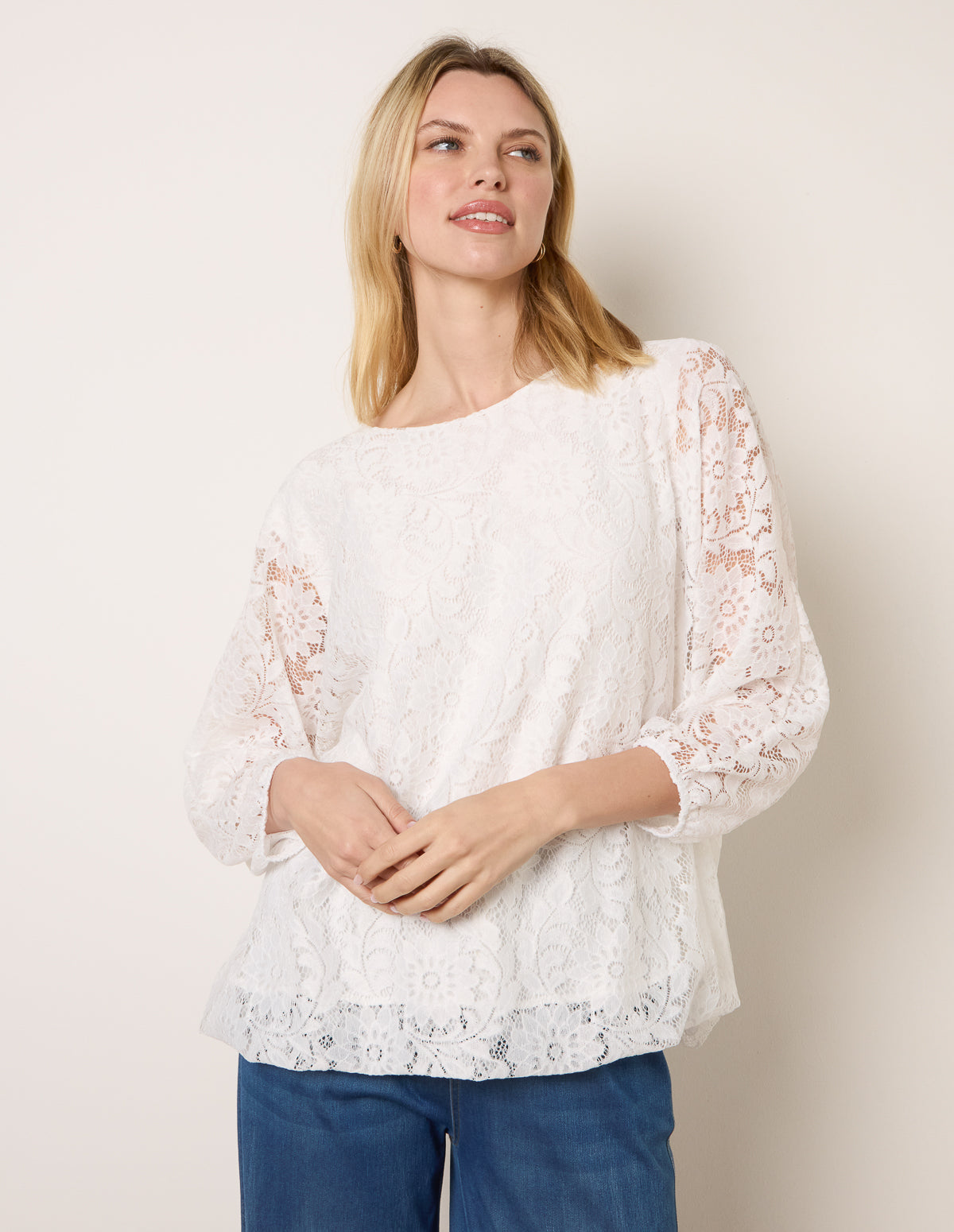 Lace Puffball Batwing Top