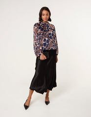 Metallic Stripe Puffball Blouse