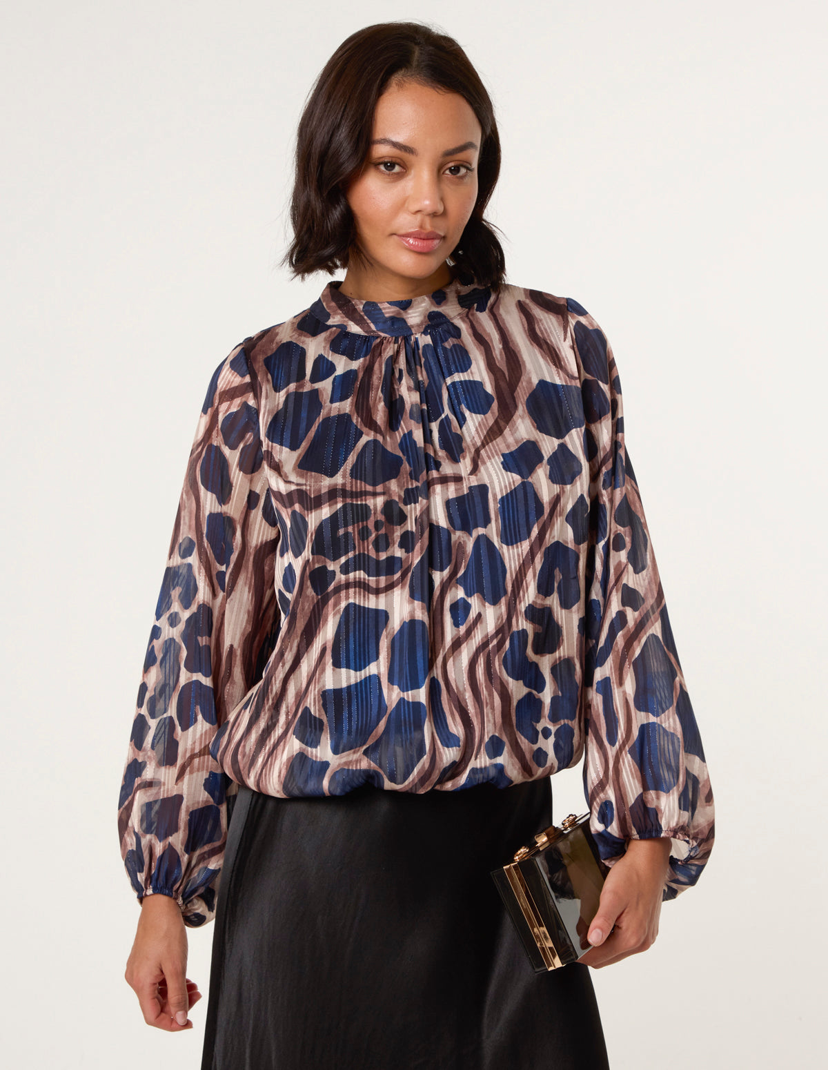 Metallic Stripe Puffball Blouse